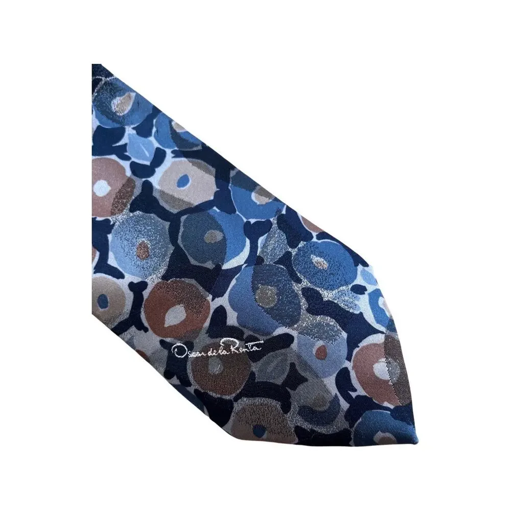 Vintage Oscar de la Renta Studio Necktie Blue Watercolor Print